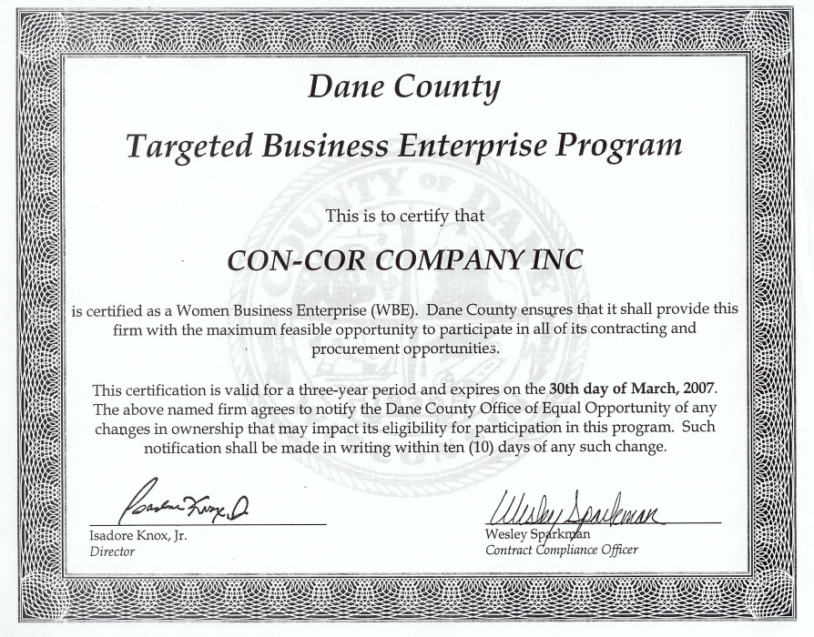 Dane County Certification