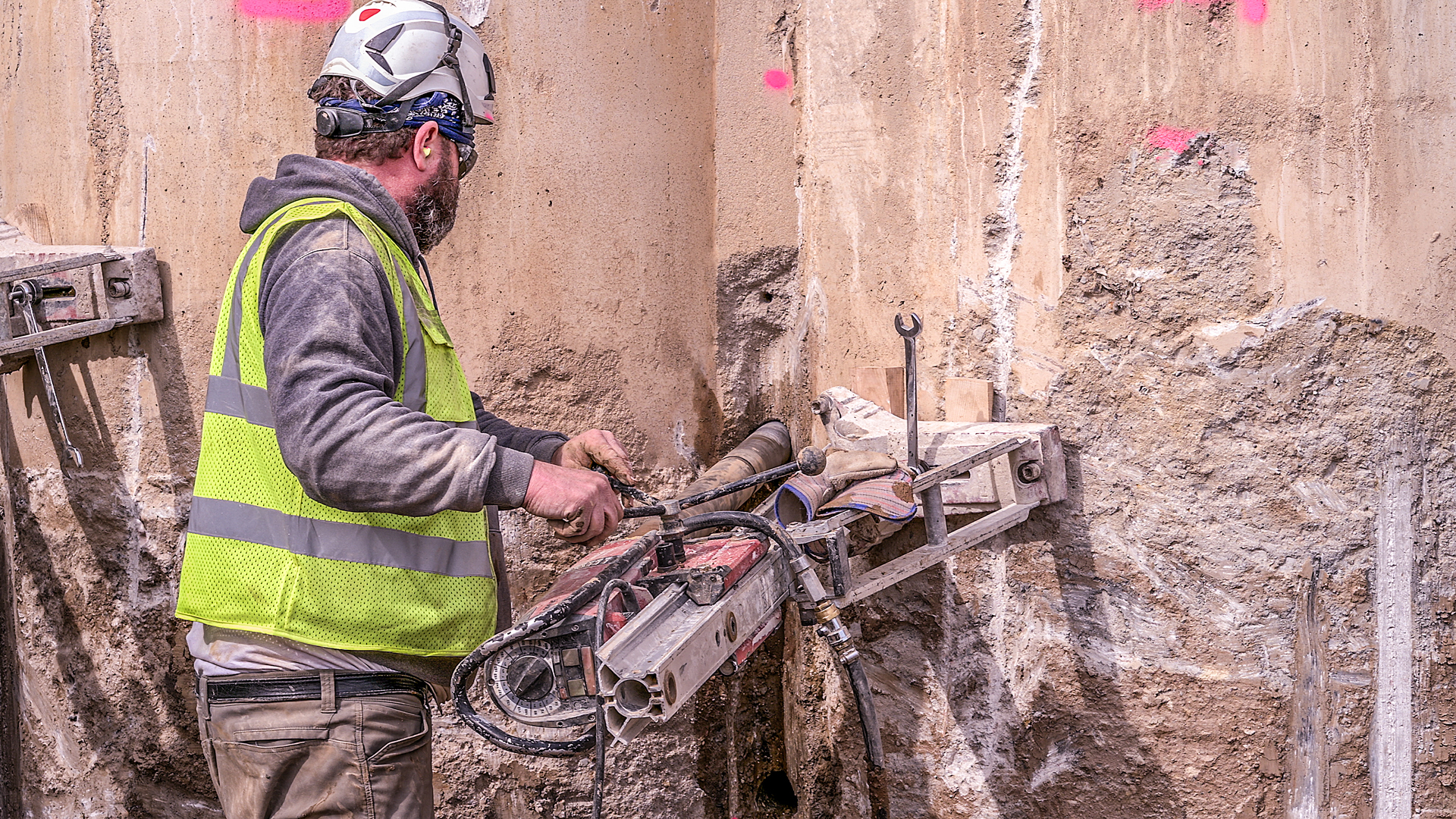 concrete drilling in progress